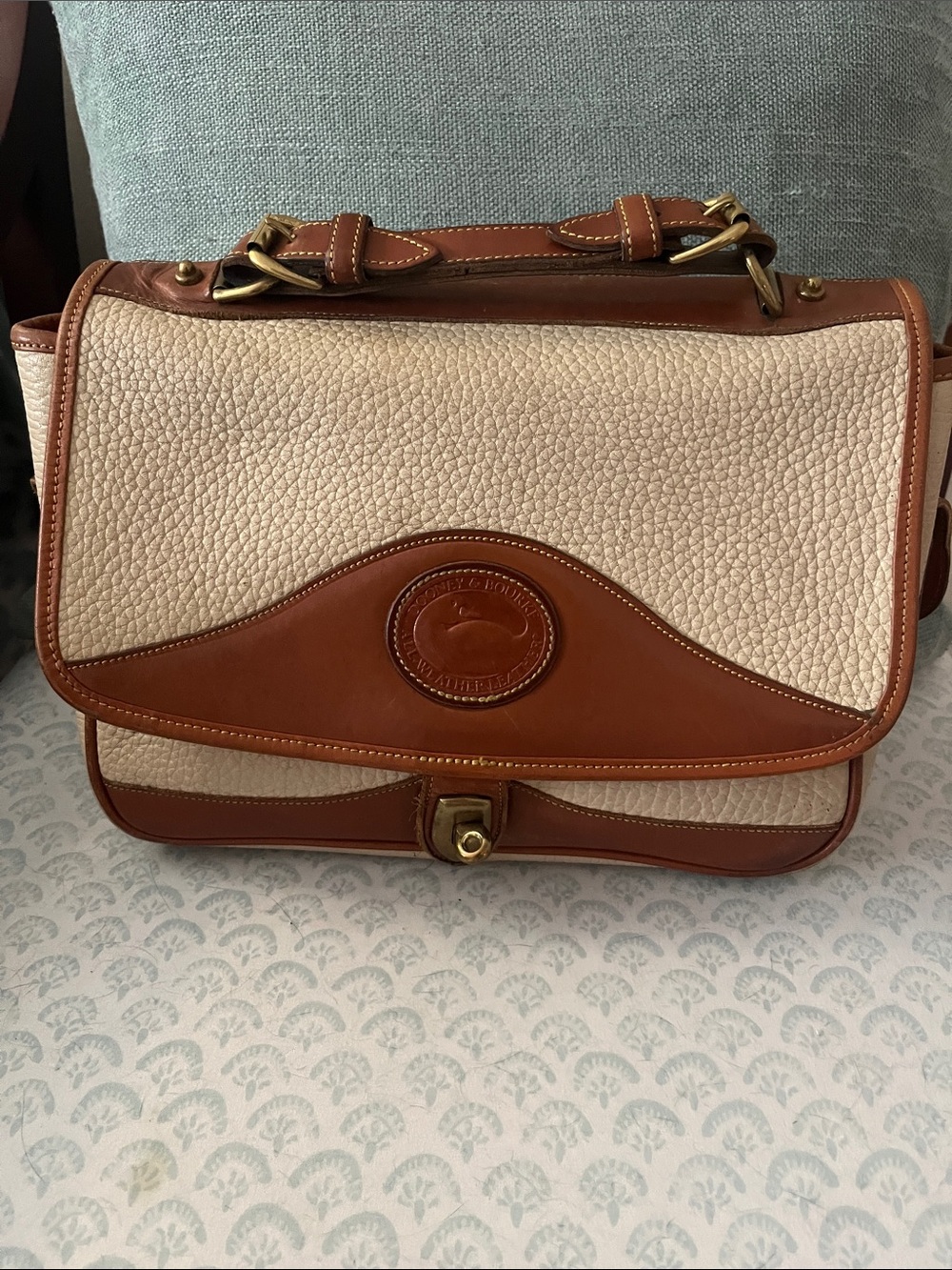 Dooney & Bourke Tan and Cream Leather Briefcase Satchel